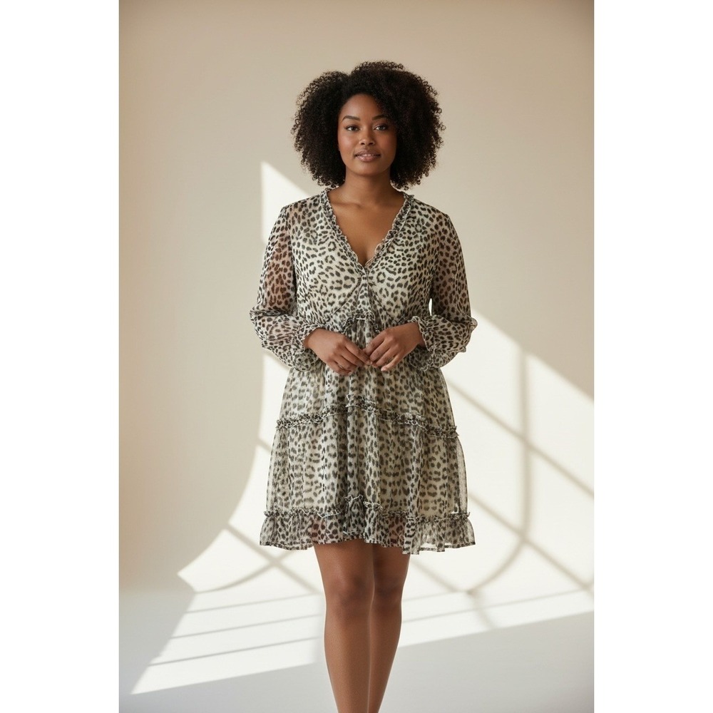 Vero Moda Curve Leopard Print Tiered Mini Dress Sheer Bohoโ Romantic Size 20